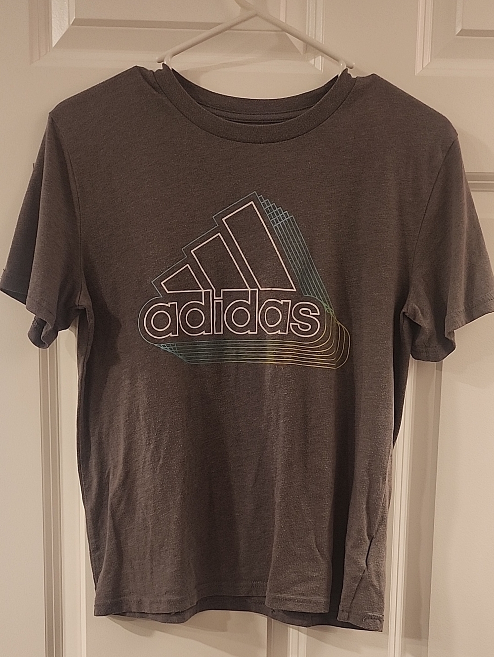 Adidas Youth Charcoal Logo Tee with Rainbow Outline